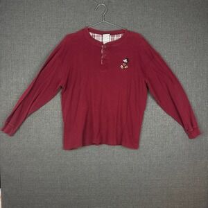 Disney Direct Mickey Mouse Maroon Red Long Sleeve‎ Henley Shirt - L